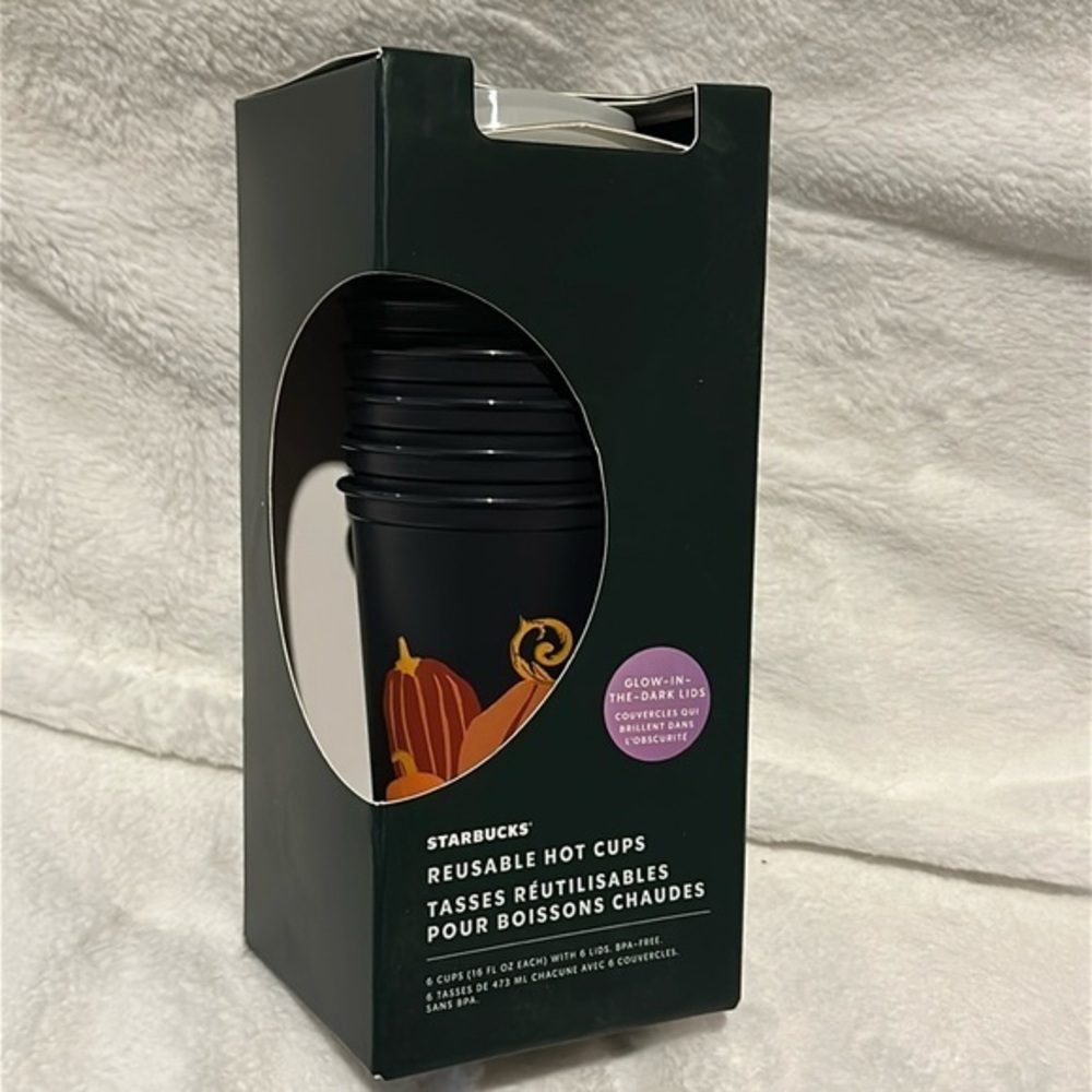 Starbucks Halloween 2021 Glow in the Dark Lids Reusable Cups Set of 6 New w Box - Picture 1 of 6